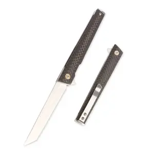 Samior S158 Flipper Pocket Knife, 3.2" D2 Tanto Blade, Carbon Fiber Handle