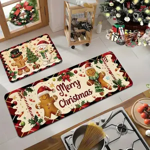 Christmas Theme Kitchen Rug, Tree Snowman Design, Soft Non-Slip Washable Carpet, Long Runner for Living Room, Hallway, Balcony