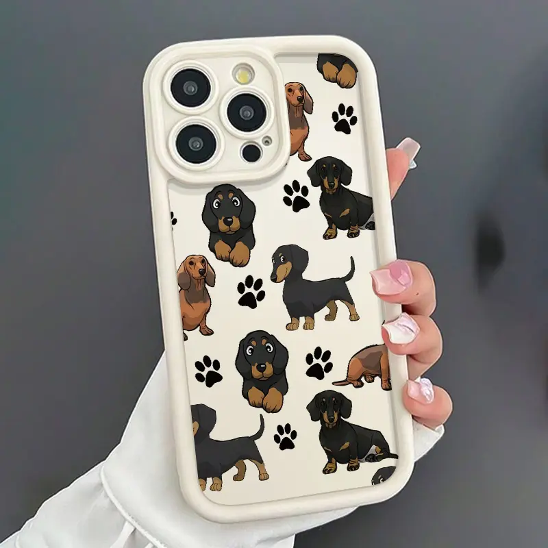 High Bamboo Antique White Dachshund Paw Print Phone cases Case Compatible with iPhone 17 Pro Max 16 16e 15 14 Plus 13 12 Mini 11 Air X XS Pattern TPU Lens Protection Durable Soft Cover Gift 2D printing