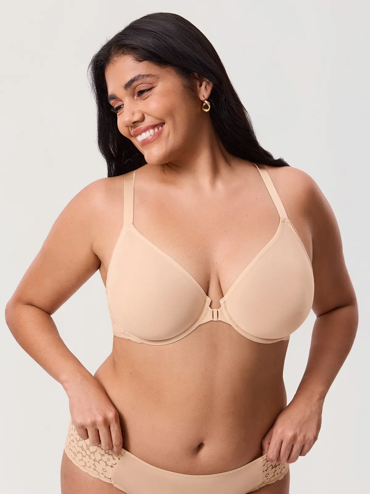 DELIMIRA Women's Front Closure Bras Racerback Sheer See Through Full Coverage Plus Size Underwire Unlined Bra