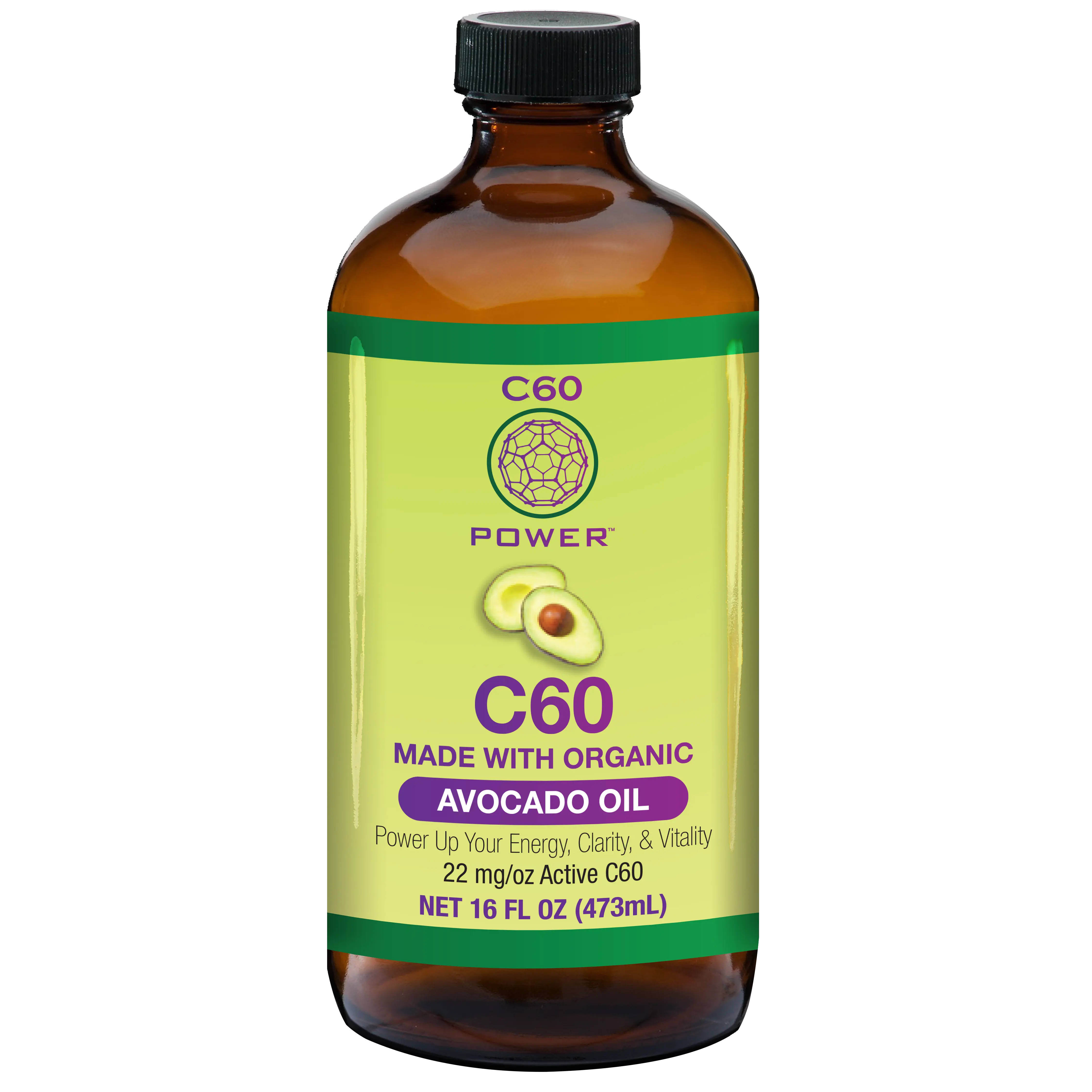 C60 Antioxidant Energy Supplements - Certified Organic Cold-Pressed Edible Avocado Oil Base, Vitamin-Infused Pure C60 for Adult Brain Health, Clarity, Digestive Health & Natural Healing Support, C60 Power