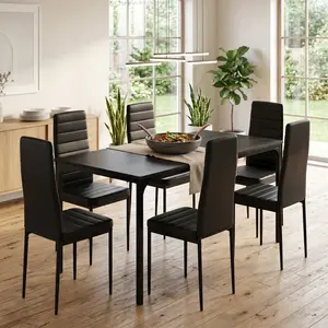 4/6 Piece Wood Dining Table Set with High Back PU Leather Chairs, Modern Kitchen Dining Table and Chairs Combo, Heavy Duty Farmhouse Dining Room Furniture Set for Home Living Room Household Use