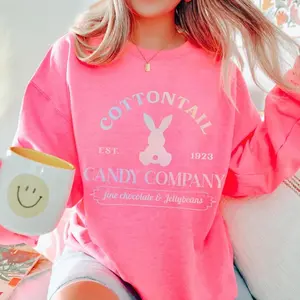 Pastel Bunny Easter Sweatshirt for Women, Cute Spring Crewneck Pullover, Rabbit Graphic Sweater for Egg Hunt Party, Soft Aesthetic Holiday Outfit Gift Idea - ShamCren