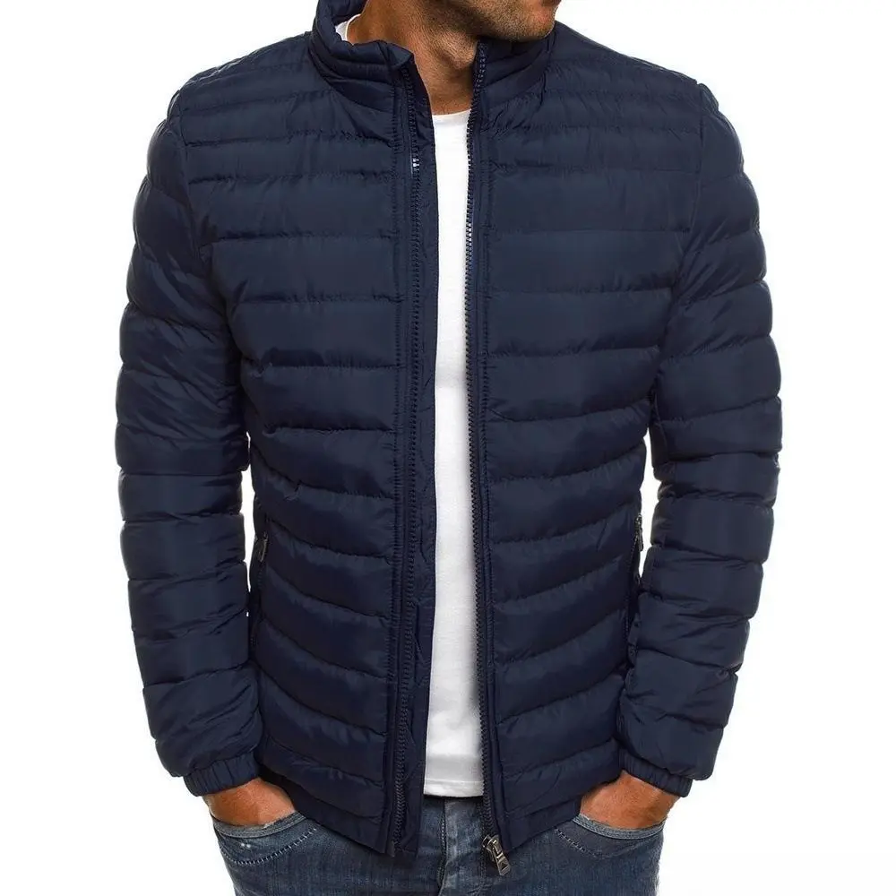 BIGWIG men's winter down jacket, lightweight packable down jacket, winter waterproof stand collar slim parka, hooded cotton puff sleeve jacket, quilted down zipper jacket, winter warm jacket, full zip windproof bomber jacket