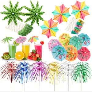80 Pcs Cocktail Umbrellas Bulk Set, Coconut Tree Paper Drink Umbrellas with Sparkler Swizzle Sticks & Tropical Cocktail Picks, Luau Hawaii Theme Party Supplies, Tropical Summer Beach Party Drink Stirrers & Food Decoration