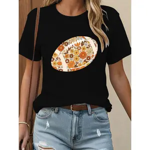 Vintage Floral Football Design T-Shirt With Retro Botanical Embellishments