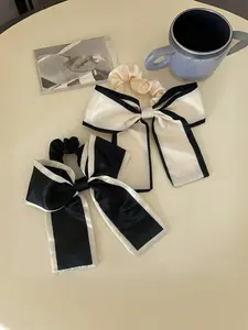 Women's Satin Bow Hair Tie Set, Korean Style, Fresh Elegant Vintage Design, Perfect for Daily Wear, 2 Pieces