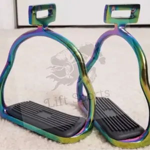Double Bend Rainbow Multi Color 4.75" Horse Safety Saddle Stirrups Stainless