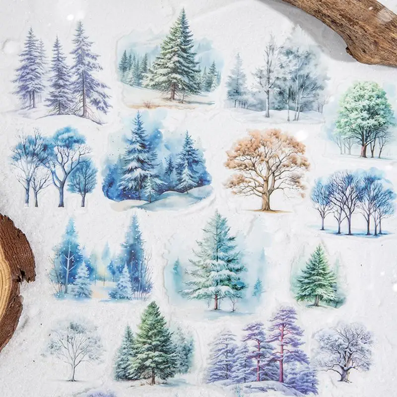 Winter Forest Tree Pattern Sticker, 20pcs/pack Scrapbooking & Stamping Sticker, DIY Decorative Sticker for Stationery Computer Water Bottle, Christmas