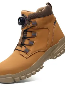 Men's High-Top Safety Shoes, Anti-Puncture Tactical Work Boots, Durable PU Leather, Lightweight Training Sneakers, Fall & Winter Wear