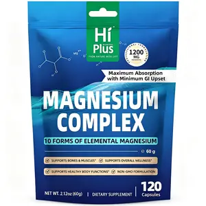HiPlus 1200 mg Magnesium Complex - 10 Essential Extra Strength Supplement for Men and Women, 120 Capsules, Creatine Monohydrate, Soursop Bitters, pH Balancing Gummies