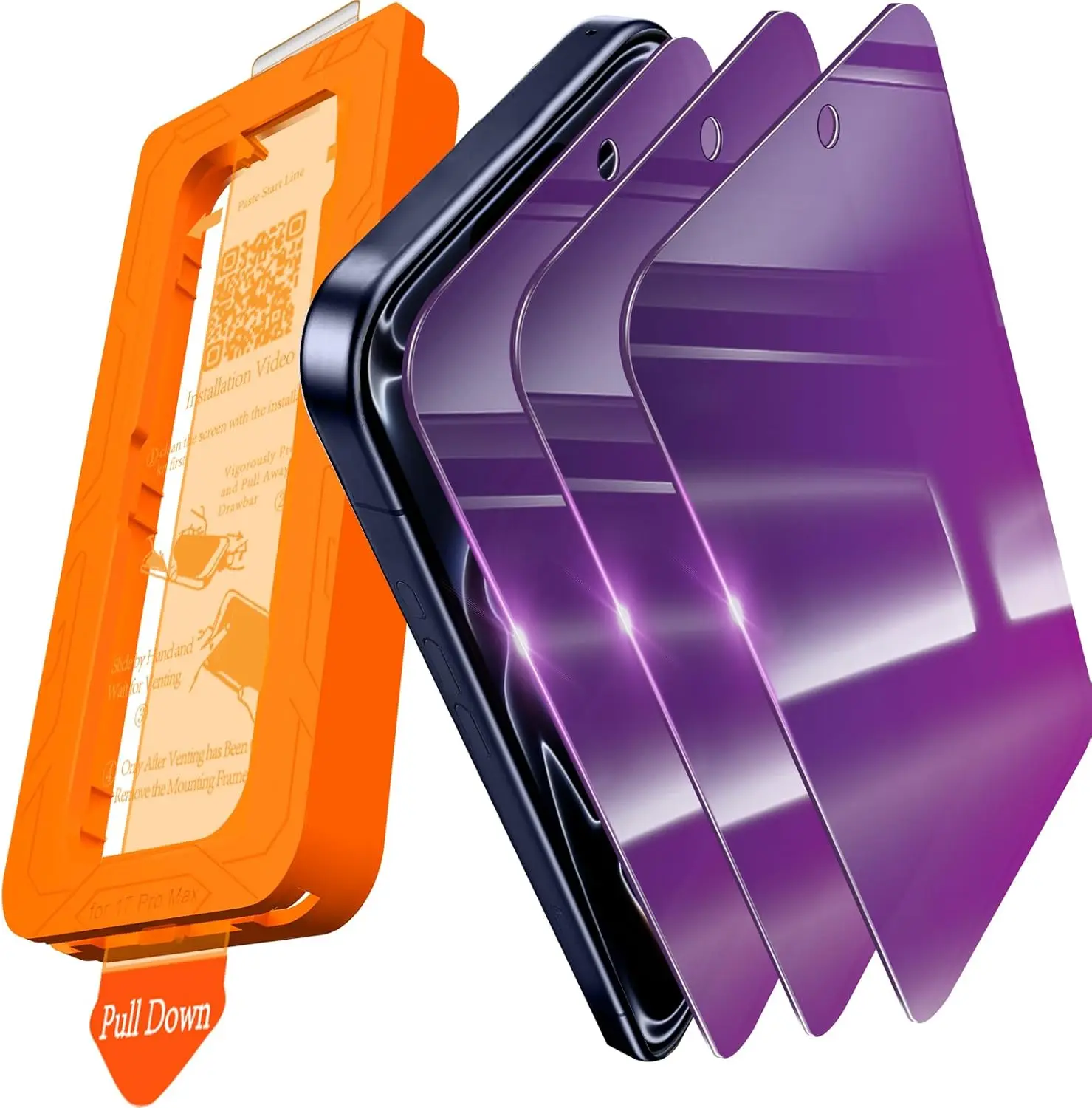 [Auto-Dust Removal] Colorful Privacy Screen Protector for iPhone 17 Pro or pro max [Private] Accessories, 3 Pack Anti Spy Anti-Blue Light Tempered Glass, Briliant Gradient Purple
