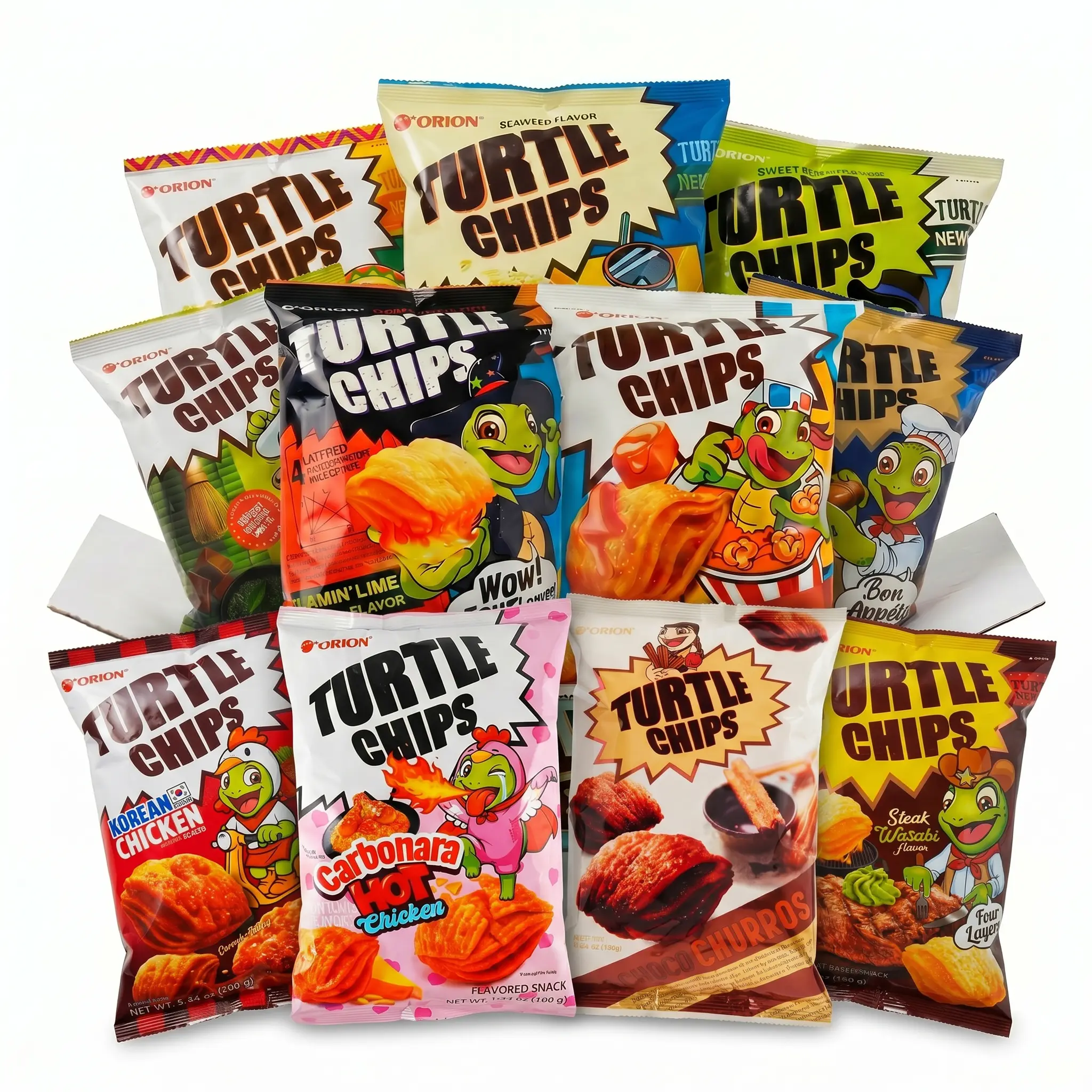 Turtle Chips Korean 4-Layer Crispy Snack Chips 2 Pack, Choose Flavor Imported Korean Snack