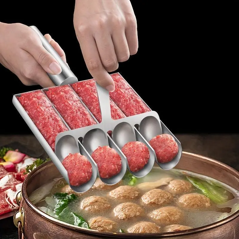 [Christmas Thanksgiving] A Set of Two Pieces Stainless Steel Meatball Machine Set - Non Stick, Easy-to-Use Meatball Mold for Making Perfectly Shaped Burgers, Cookies, and Rice Balls - Ideal for Holiday Cooking (Christmas/Thanksgiving)