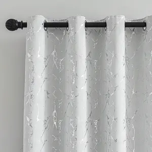 Nordic Simple Silver Color Crack Print Blackout Curtain, Room Decor Curtain, High Light Blocking Drapes for Bedroom Living Room Balcony