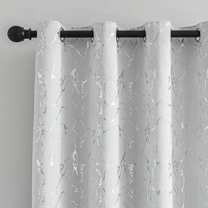 Nordic Simple Silver Color Crack Print Blackout Curtain, Curtains Black Out, Room Decor Curtain, Home Decoration Curtain, High Light Blocking Drapes, Window Drapes for Bedroom Living Room Balcony
