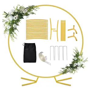 7.2FT Gold Round Balloon Arch Stand – Metal Circle Backdrop for Parties
