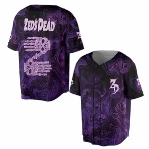 EDM Zeds Dead Trippy Purple Swirl Pattern Unisex Baseball Jersey Skeleton Hand Graphic Rave Festival Button Down Shirt