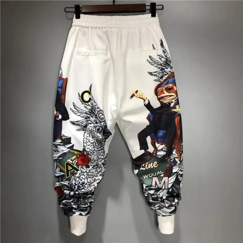 Mens Harem Joggers Patchwork Elastic Drawstring Street Hip Hop Pants Japanese Streetwear Harajuku EU Size