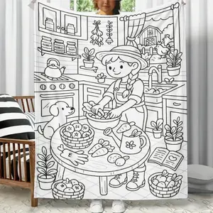 Warm Home Themed DIY Coloring Flannel Blanket - Premium Flannel Material No Markers Included Color Fillable Custom Dyed Fabric Soft Cozy Throw for Children Bedroom Decor Birthday Gift Friends Family Mother's Day Valentine's Day Christmas Gift