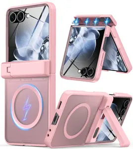 For Samsung Galaxy Z Flip 7 Case [Fit for MagSafe] [Hinge Protection & Kickstand] [Built-in Screen Protector] [Translucent Matte] 15FT Military-Grade Shockproof Full-Body Phone Case