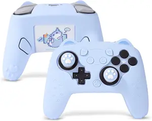 GeekShare Cat Paw Silicone Controller Skin Grips Set Compatible with Switch 2 Pro-Anti-Slip Silicone Protective Cover Case Joystick Caps for Switch 2 Pro Wireless Controller (Blue)