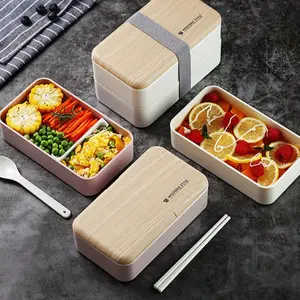 Double Layer Lunch Box with Bamboo Lid, 1 Count Durable Food-grade Bento Box, Leak-resistant Container for Home Office School