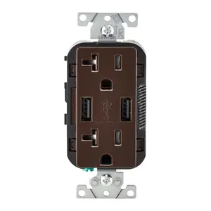 Leviton  Decora 20 amp 125 V Brown Outlet & USB Charger with 5-20R Nema, Usb Charging, Usb Port, Indoor