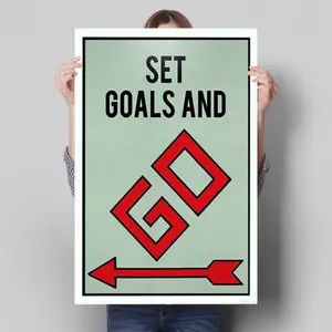 Set GOALS And GO Monopoly Poster Unframed, Motivational Poster Wall Art , Graffiti Cartoon Wall Art, Home Decor, Office Decor, Entrepreneur Motivation, Vintage Quote Poster