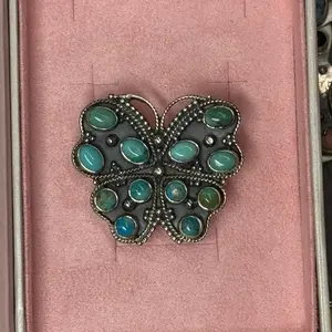 Solid 925 Sterling silver Mojave turquoise butterfly adjustable ring