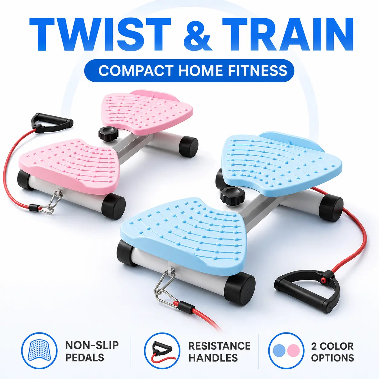 Women's Compact Mini Stepper with Resistance Bands - Stair Step Exercise Machine for Legs, Cardio, Glutes, Full Body Workout - Portable Home Gym Fitness Equipment
