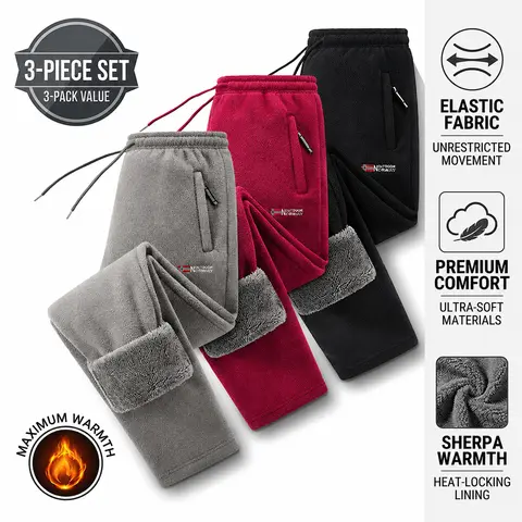Men’s fleece polar fleece thermal sports pants — casual street style, cold-resistant long pants, thick insulated lining sports pants, casual street athletic pants, polar fleece sports pants, fitness apparel