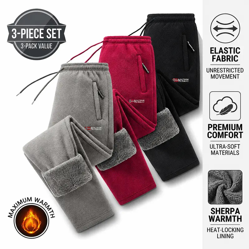 Men’s fleece polar fleece thermal sports pants — casual street style, cold-resistant long pants, thick insulated lining sports pants, casual street athletic pants, polar fleece sports pants, fitness apparel