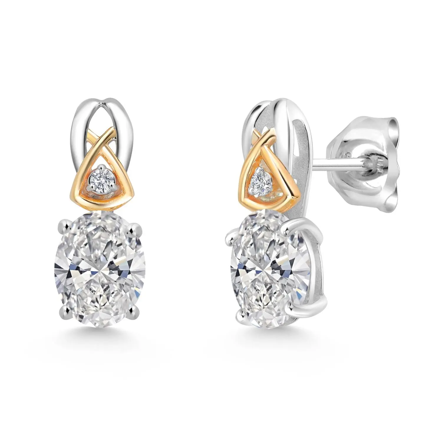 925 Sterling Silver and 10K Yellow Gold IGI Certified Lab Grown Diamond Earrings For Women | 2.02 Cttw | Oval Cut Diamonds Each 1 Ct | D-E Color | VS1-VS2 Clarity