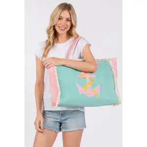 Embroidered Anchor Patch Fringe Tote Bag