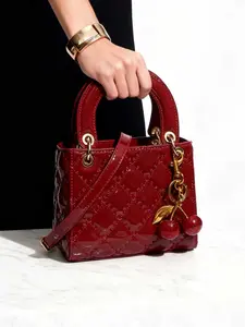 Checkered Bag with Cherry Charm, Fashionable Versatile Handbag, Casual Shoulder Crossbody Bag, Women's Stylish Tote, Convertible Shoulder Bags