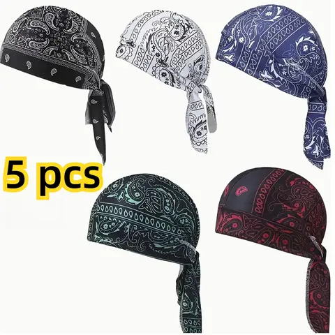 Unisex 5-Pcs Cotton Bandana Hat Set - Cycling Helmet Headband Sports & Outdoor Hats, Breathable Lightweight Fabric, Cap Cover, Safety Helmet Liner, Cooling Biking Accessory