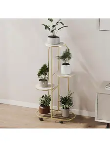 Gold-S 5 Tier Plant Stand Indoor, Flower Pot Holder With Wheels, Corner Tall Plant Shelf Display Stand For Multiple Plants, Large Modern Planter Stands For Living Room Balcony Office Matte