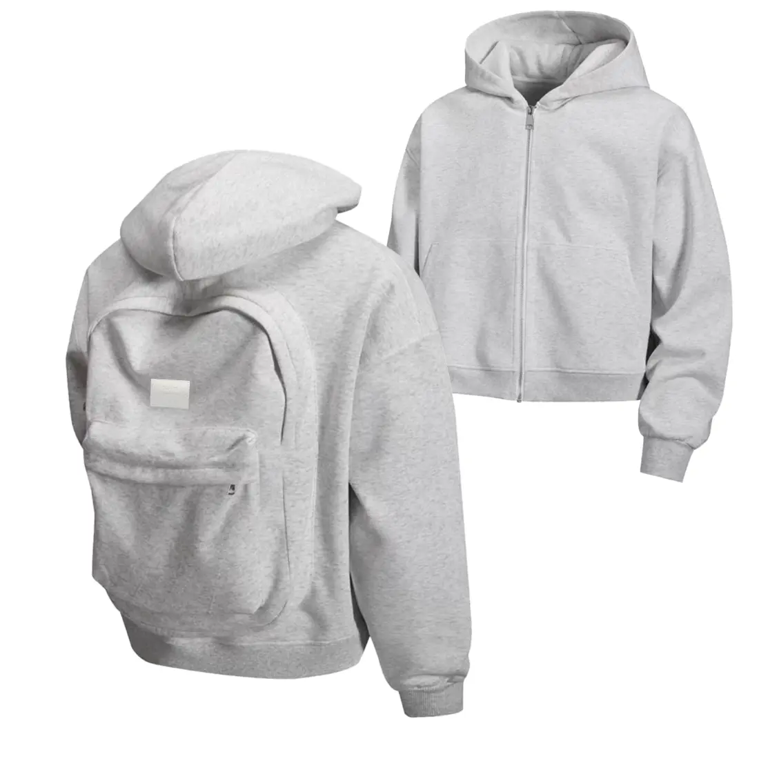 Men's Solid Color Multi-Functional Zip-Up Hoodie with Integrated Backpack Design, Kangaroo Pocket & Drawstring Details, Perfect for Back-to-School & Outdoor Travel sohochic