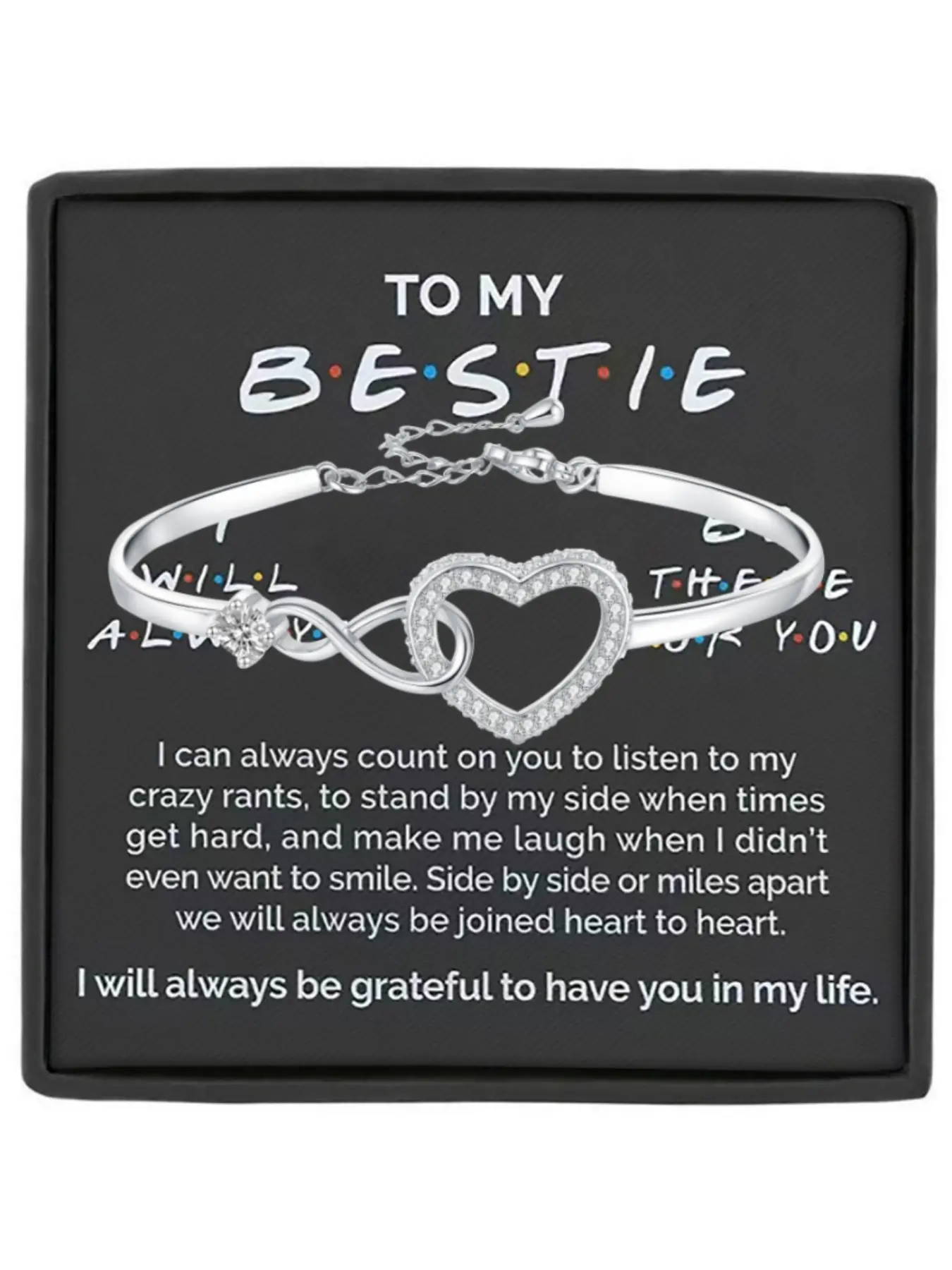 To My Bestie Infinity Heart CZ Bangle Bracelet Birthday Gift, Graduation Gift, Christmas Gift Friendship Bracelet