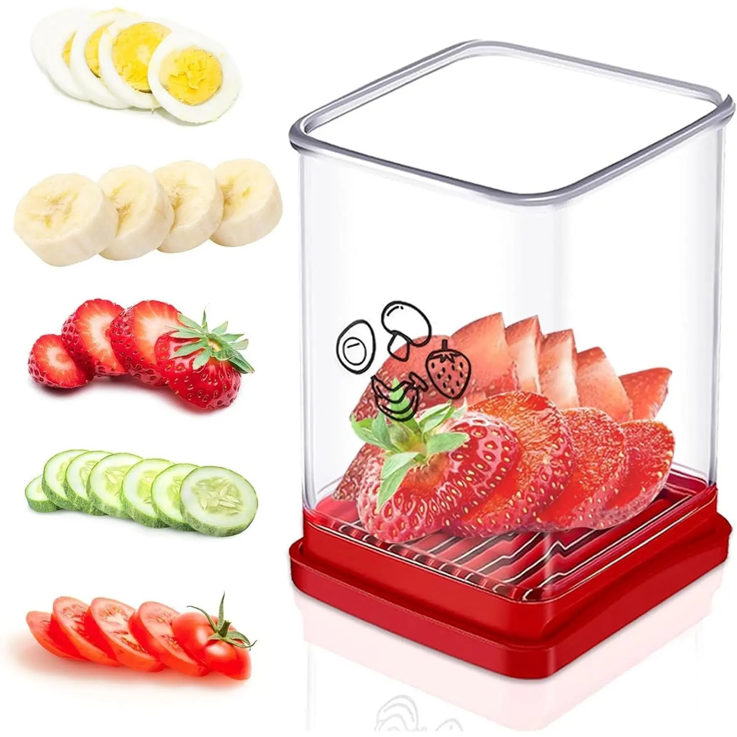 Cup Slicer Fruit Strawberry Cutter: Banana Egg Speed Slicer With Push Plate - Stainless Steel Clear Cup, Quickly Making Fruits Vegetable Salad, Kitchen Portable Slicing Tool Cutting Gadget