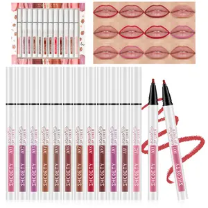12 Color Matte Liquid Lip Liner Set, Waterproof Long-Lasting Lip Pen Series, Smudge-Proof Velvet Lip Shaping Combo, Nude, Shades