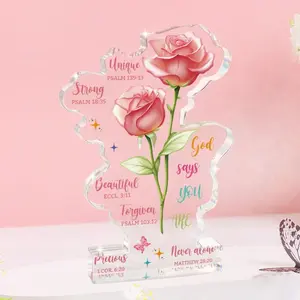 Religious Spiritual Birthday Acrylic Office Decor Sign Gifts for Christian Women Faith Gifts for Friend Mom Sister Prayer Room Decorative Signs Plaques