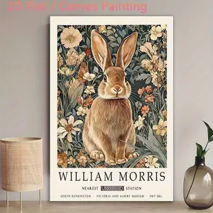 1 Piece William Morris Floral Rabbit Canvas Poster - Vintage Botanical Wall Art Print - Frameless Decoration, Suitable for Living Room, Bedroom, Office - Victorian Floral Print - Easy to Hang Adhesive Backing