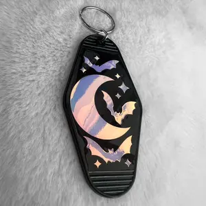 Holographic Bat & Moon Motel Keychain | Spooky Aesthetic Bag Charm | Halloween Gift