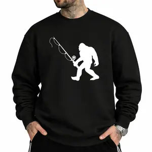 Classic Fit Funny Bigfoot Sweatshirt for Adults – Ideal Fishing Gift in Black, Long Sleeves