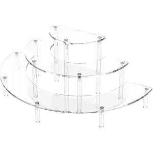 3 Tier Acrylic Display Risers, Half Moon Cupcake Stand, Clear Perfume Organizer, Dessert Stand for Display, Clear Display Stand for Food, Cupcake, Perfume, Collections Storage Rotating