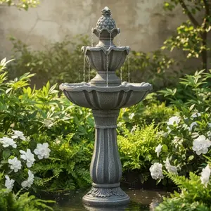 XBrand Solar Fountain 36" Tall Grey 2-Tier Water Feature with Solar Panel & Pump for Patio Decorative Waterfall