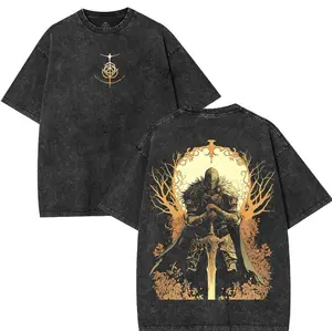 valentine shirts Golden The Tarnished Elden Ring Clothes Vintage Lightweight Cotton Washed Tee with Full Size - Perfect Gift for Game Fans and Lovers, men gift Fabric Menswear