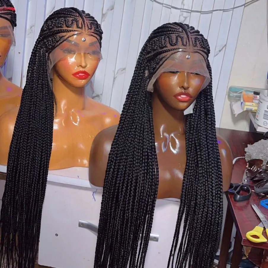 Ships next day (2-3 days mail) full lace cornrow braided wig, braided wig for black woman. Gifts someone for christmas. This wig is available in black color.